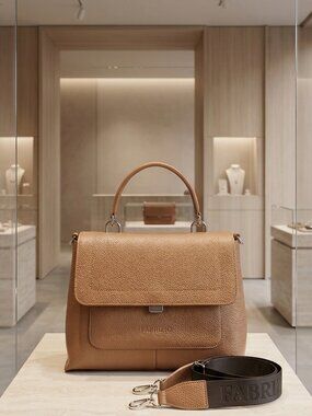 Genuine Leather Sand Structured Satchel Bag Top Handle Crossbody